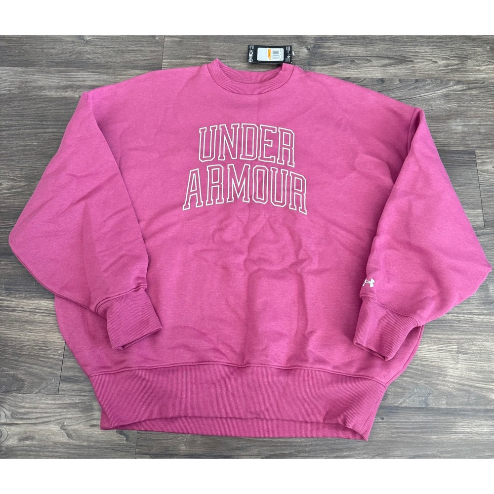 Under Armour Women's Small Pink Oversized Fleece Crewneck Sweatshirt NWT